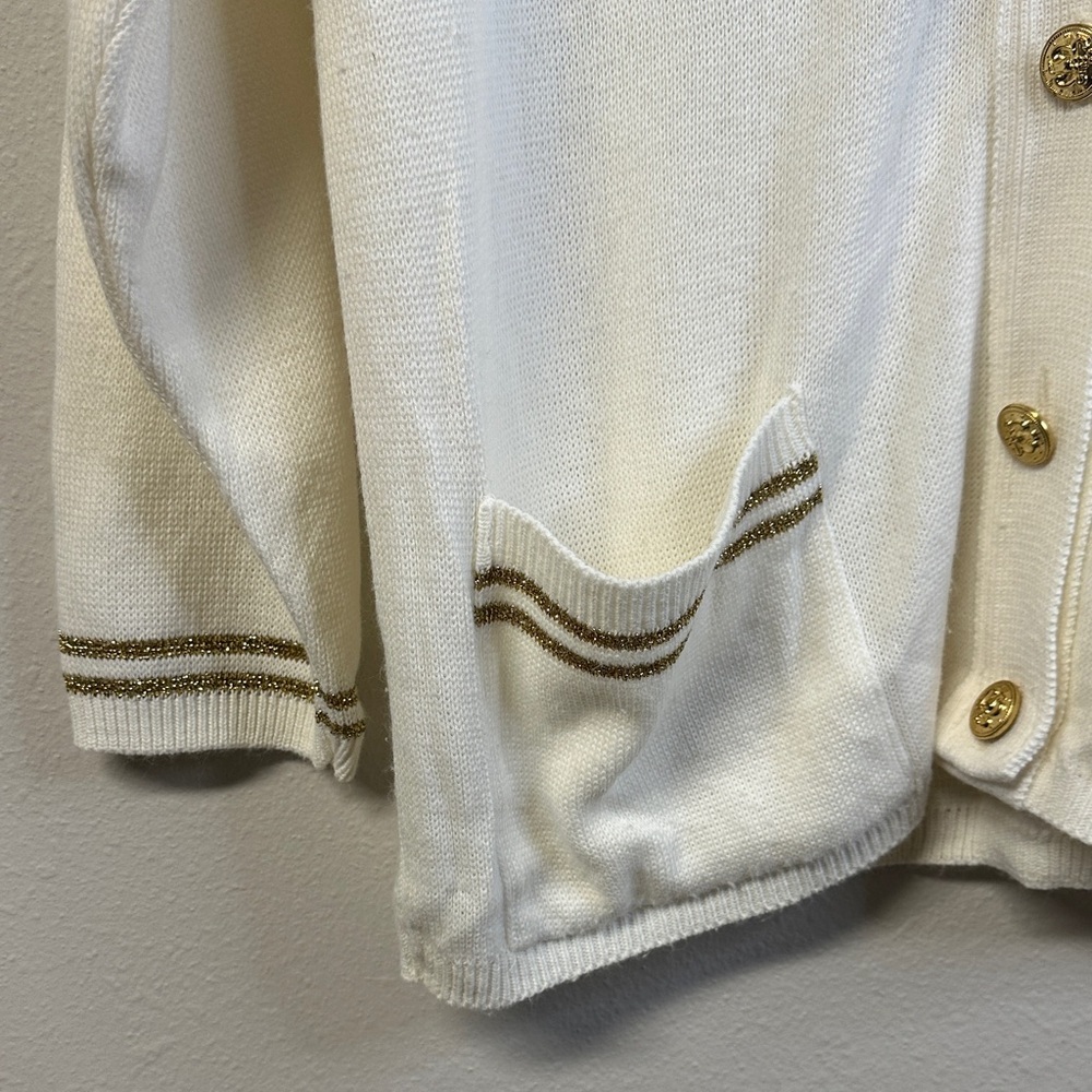 80s Vintage Bay Point Threads Knit Cardigan Gold Embroidered Nautical Crest M - Picture 5 of 7
